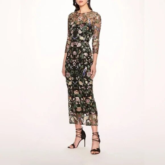 Marchesa Notte Dresses & Skirts - NWT Marchesa Notte Floral Embroidered On Tulle Midi Dress Size 10